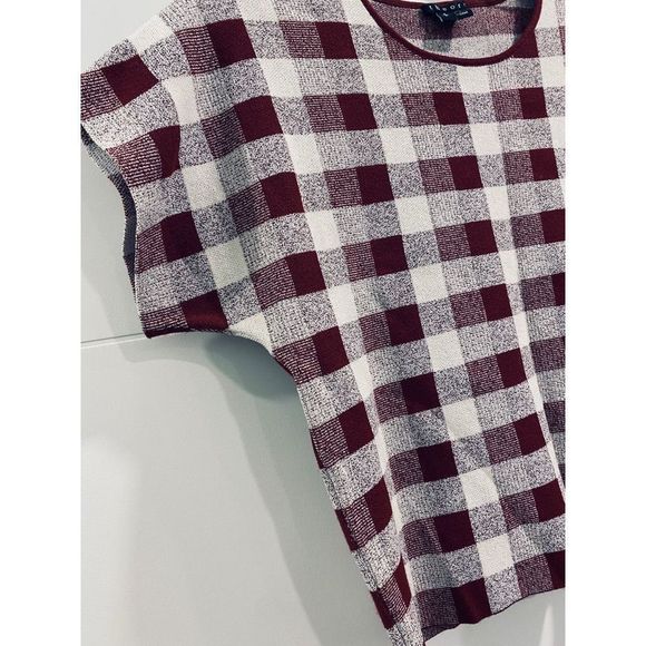 NWOT theory burgundy and white Thick wonderful fabric checkered crop top SM - Picture 2 of 9